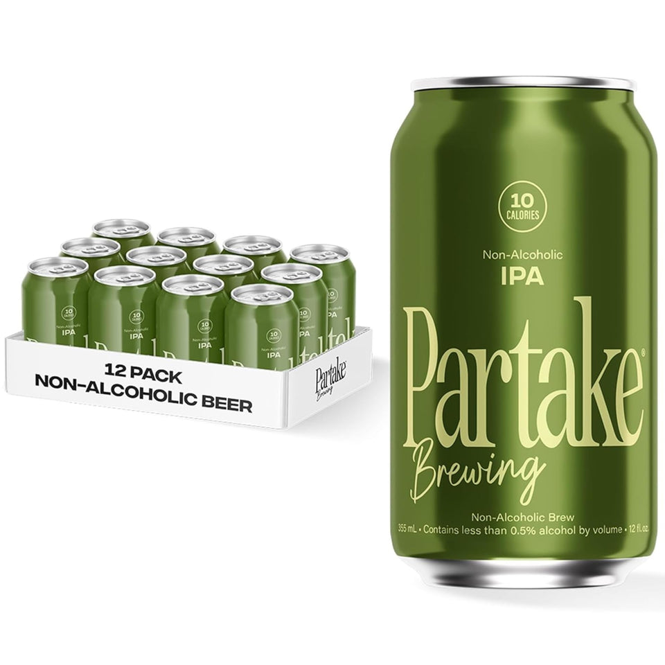 Partake non-alcoholic IPA bottle highlights low-calorie refreshment for mindful sipping