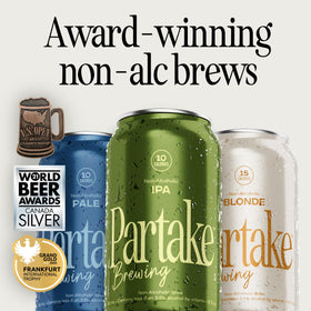 Partake Pale Ale ingredients list: water, barley, hops, yeast.