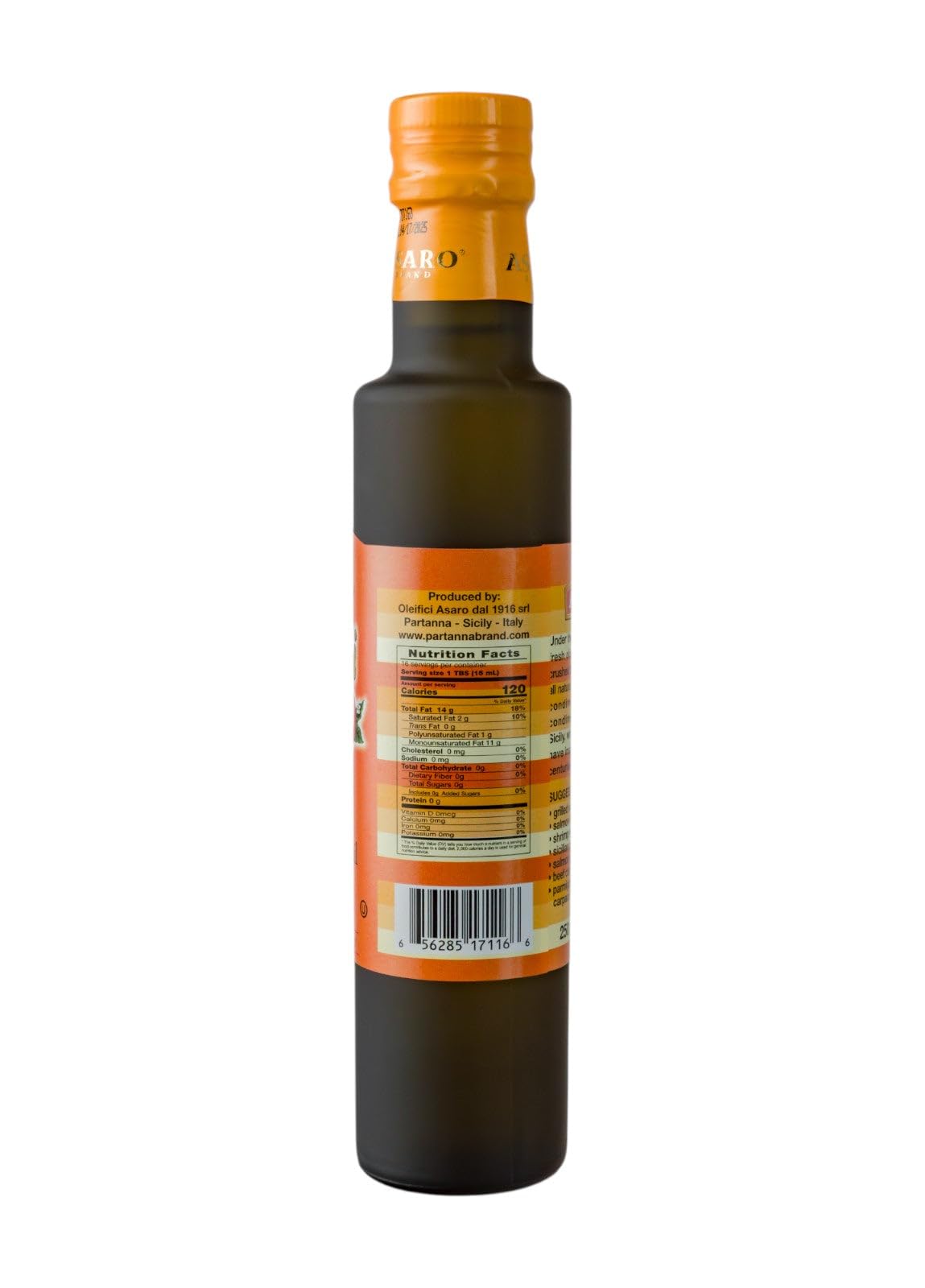 Partanna Agrumato Orange pour ideal for drizzling citrus brightness over salads and seafood
