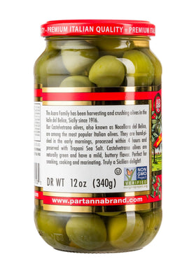 Partanna Castelvetrano olives closeup texture showing rich color and firm bite.