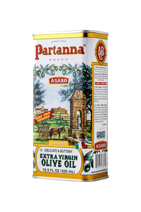 Partanna Everyday Mild EVOO bottle ready for drizzle on seafood