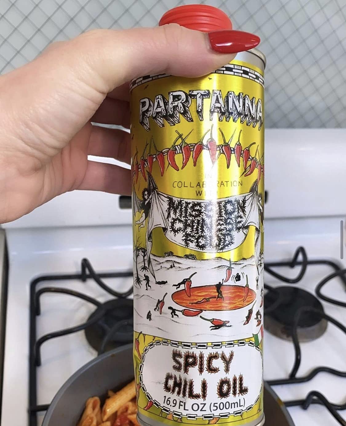 Partanna Mission Spicy Oil as a finishing touch on a fresh salad.