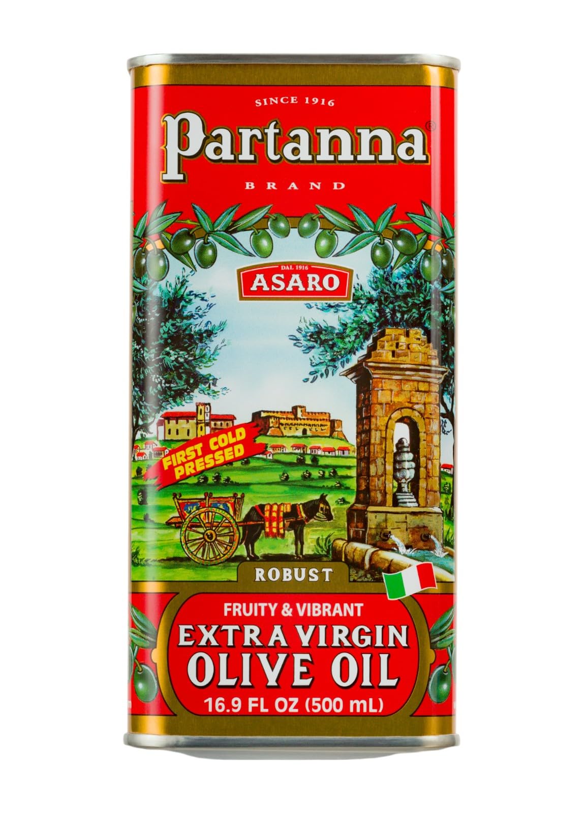 Partanna Robust EVOO bottle enhances everyday cooking with rich Castelvetrano flavor.