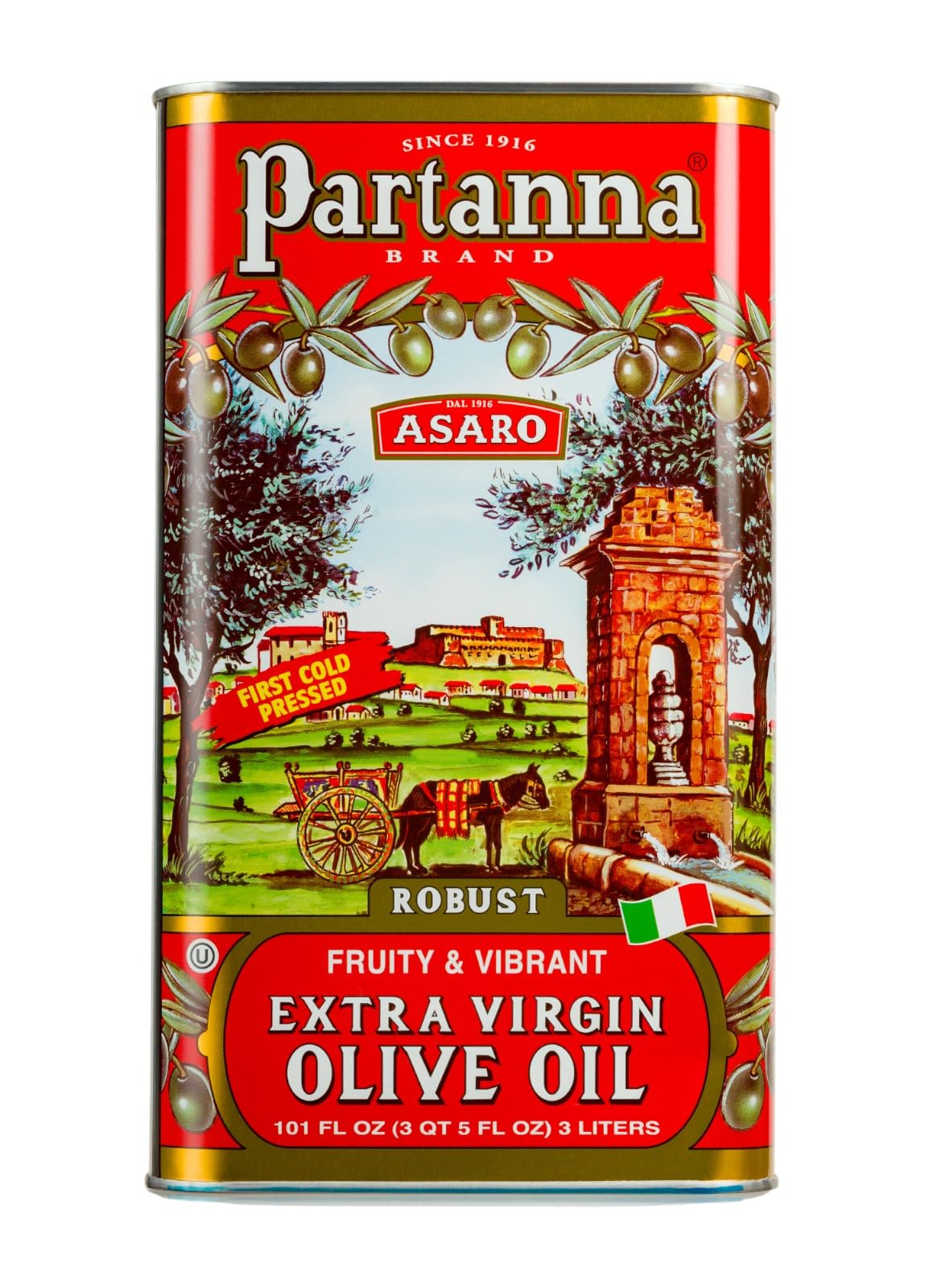 Partanna Robust EVOO tin on kitchen shelf boosts everyday cooking flavor