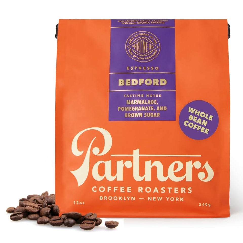 PARTNERS COFFEE ROASTERS Bedford Blend espresso beans ideal for a balanced home espresso.