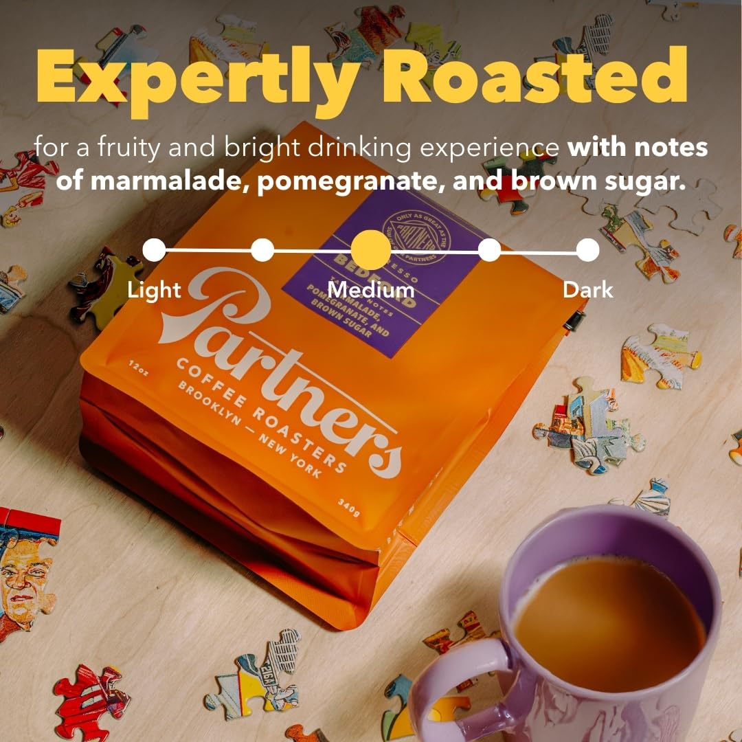 PARTNERS COFFEE ROASTERS Bedford Blend espresso cup showing citrus brightness and complexity.