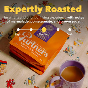 PARTNERS COFFEE ROASTERS Bedford Blend espresso cup showing citrus brightness and complexity.