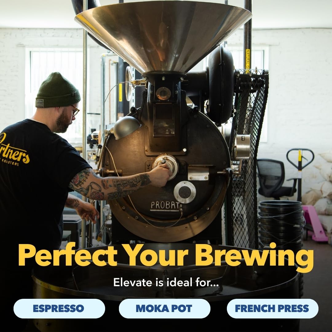 Partners Coffee Roasters Elevate label close-up highlighting seasonal availability.