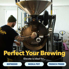 Partners Coffee Roasters Elevate label close-up highlighting seasonal availability.