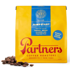 Partners Coffee Roasters Jumpstart bag label showing fresh, full-bodied flavor.