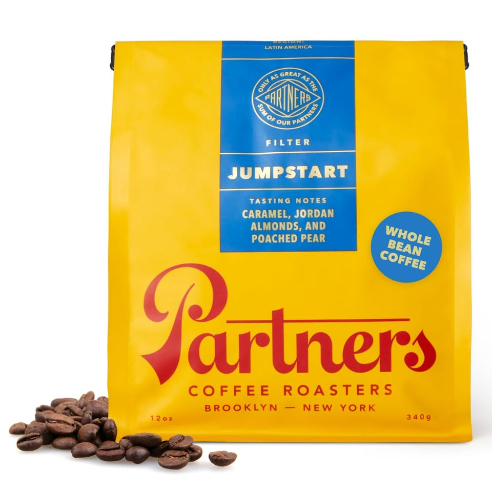 Partners Coffee Roasters Jumpstart bag label showing fresh, full-bodied flavor.