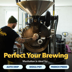 PARTNERS COFFEE ROASTERS pour-over using Manhattan Blend for a smooth cup.