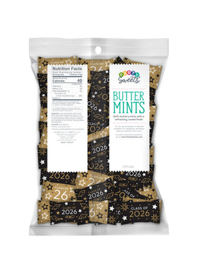 Party Sweets bag closeup highlighting individually wrapped mints for easy party favors