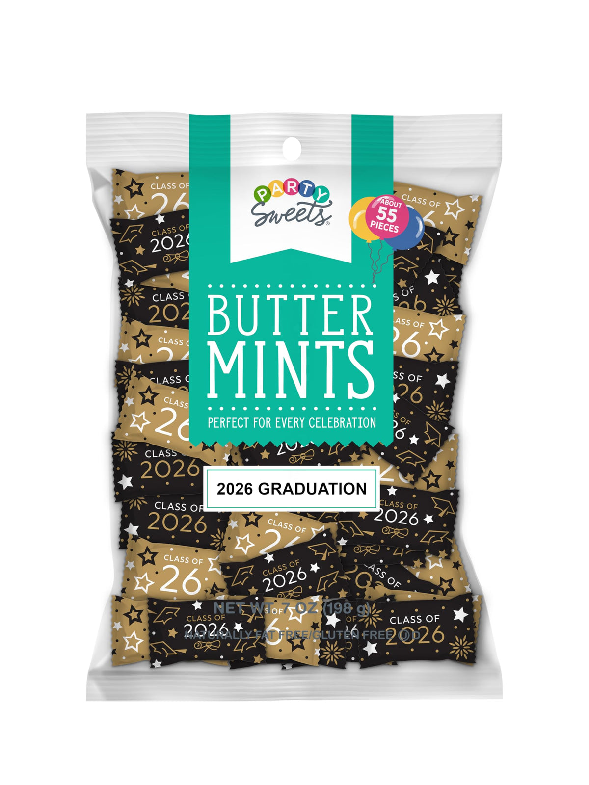 Party Sweets graduation mints front view showing 2026 theme packaging for events
