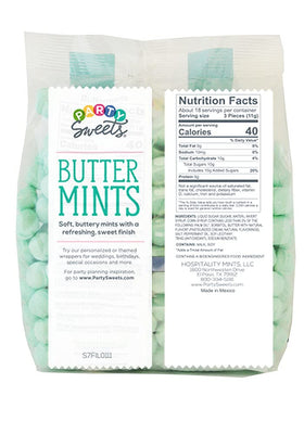 Party Sweets mint-green buttermints close-up texture showing creamy, buttery mint.