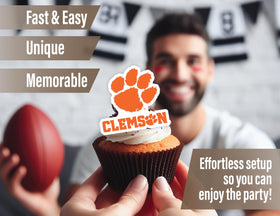 PartyKandy swirl decorations create a celebratory Clemson vibe