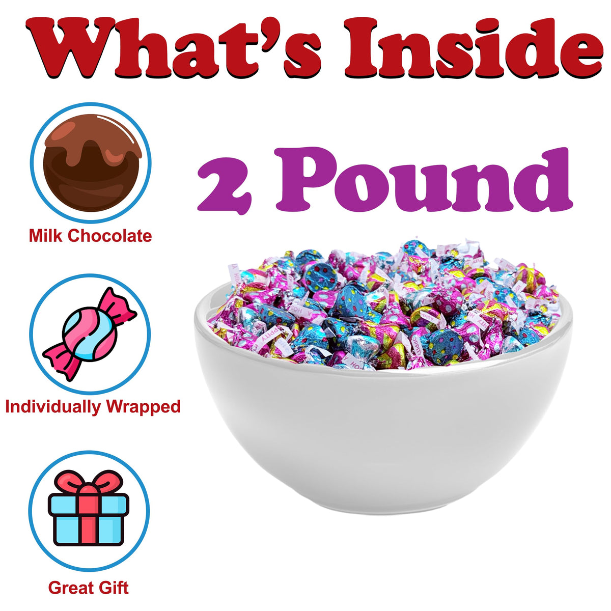Partypom 2lb Easter chocolate kisses bulk ideal for baskets and rewards.