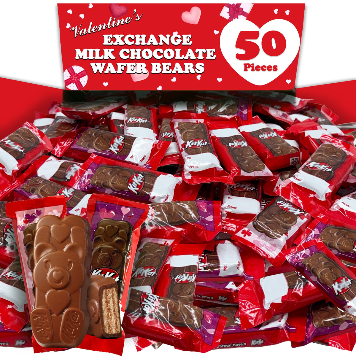 Close-up of Partypom bear-shaped wafer chocolate texture