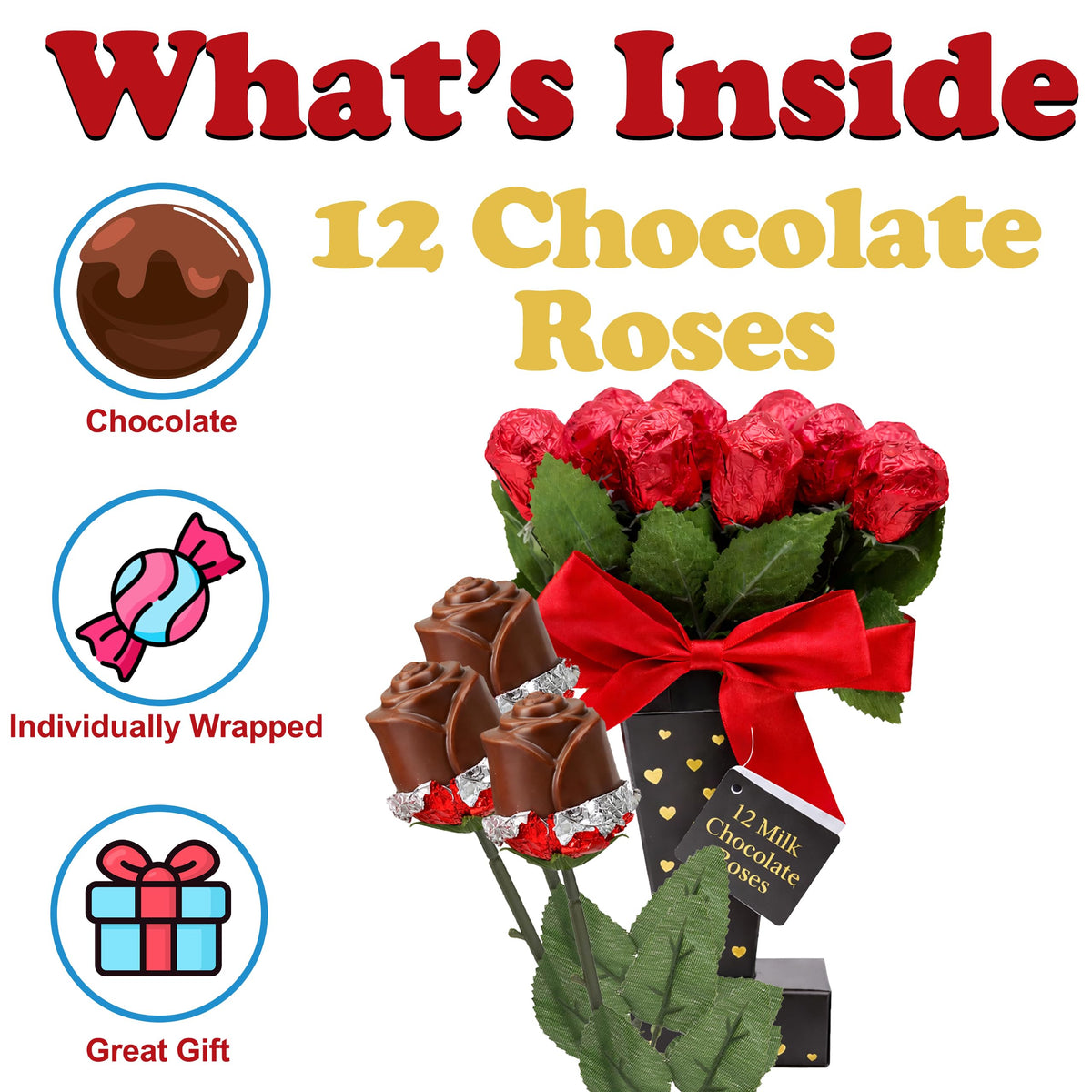 Partypom Belgian milk chocolate roses close-up for gifting