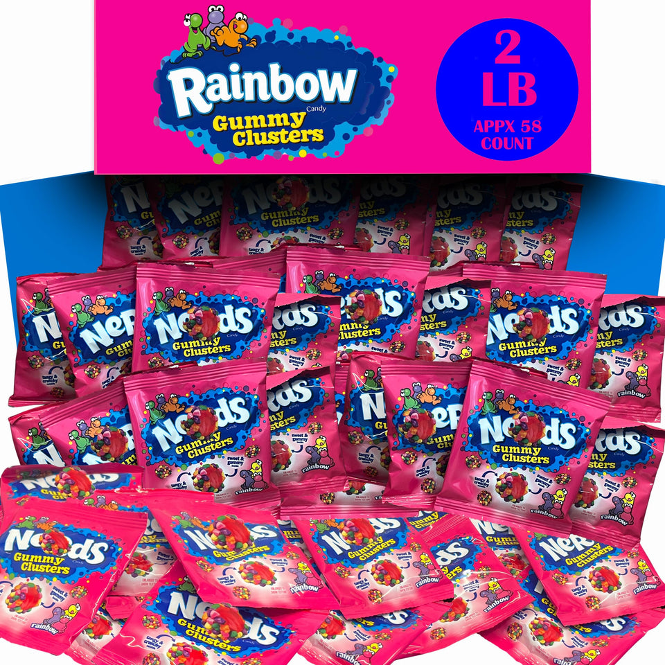 Partypom Nerrds Rainbow Gummy Clusters with chewy centers and crunchy coating for celebrations