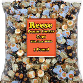 Partypom Peanut Butter Cups 1lb bulk with milk, dark, and white chocolate—great for entertaining.