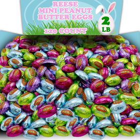 Partypom Reese peanut butter eggs bulk 2lb wrapped in pastel foils, ideal for Easter baskets.