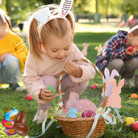 Partypom Reese eggs fit into party favor bags for spring gatherings.
