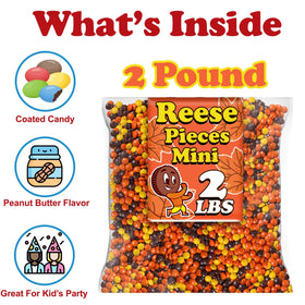 Partypom Reese Pieces crunchy-shell candy atop a dessert bowl for texture.
