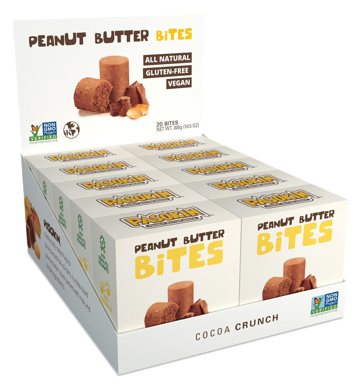 Pasokin Cocoa Crunch bites bag front for on-the-go snacking.