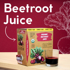PassionBio beetroot juice bag-in-box tap detail emphasizes easy pour and post-opening freshness.