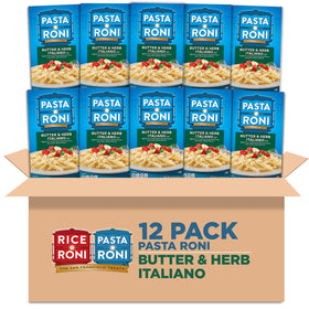 Pasta Roni Butter & Herb Italiano Rigatoni Mix box front, family-friendly weeknight visual