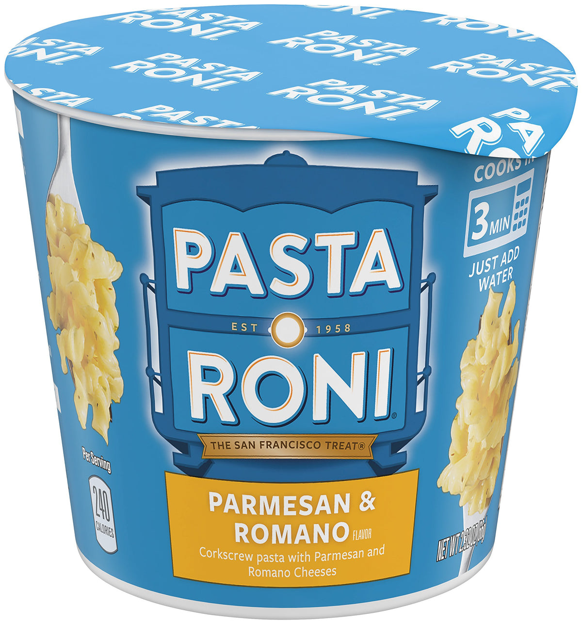 Pasta Roni Cups microwave-ready in three minutes, convenient for busy days.