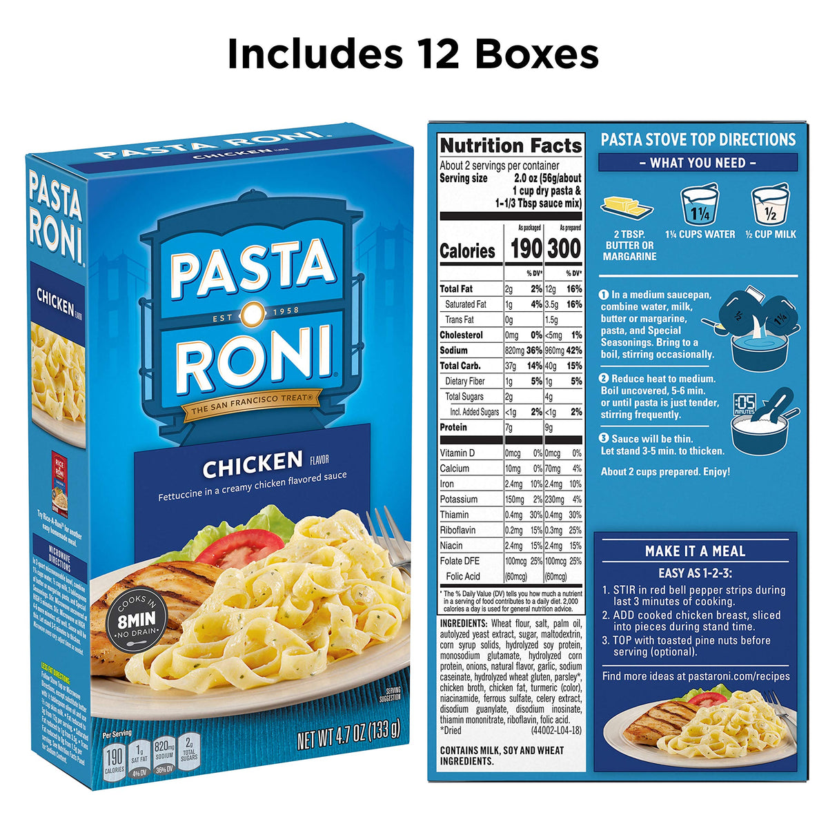 Pasta Roni Garlic Alfredo Fettuccine with chicken, easy one-pot meal idea.