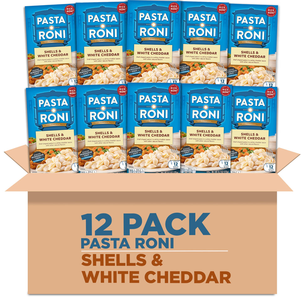 Pasta Roni Shells & White Cheddar in creamy sauce, quick dinner option