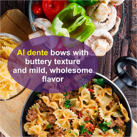 Pasta Zing Farfalle with tomato basil sauce demonstrates versatility.