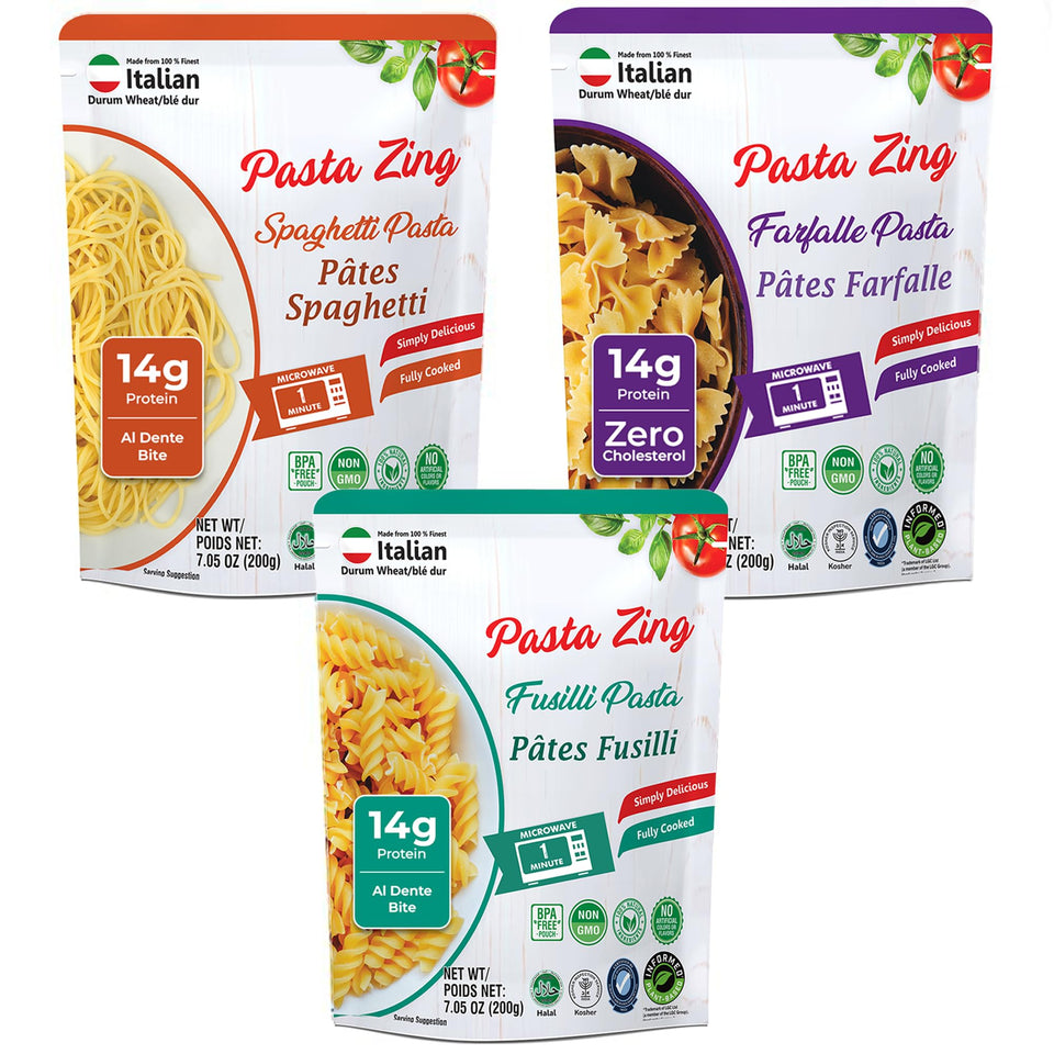 PASTA ZING microwavable variety pack front view for quick meals