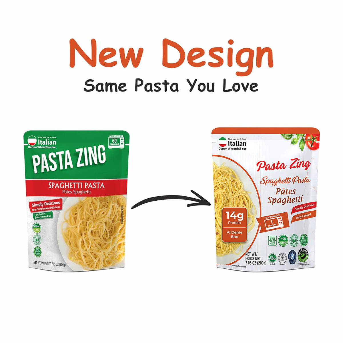Pasta Zing served-with-sauce-and-veggies illustrates a quick dinner idea.