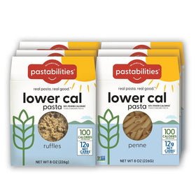 Pastabilities high-fiber pasta closeup emphasizes fiber rich nutrition.