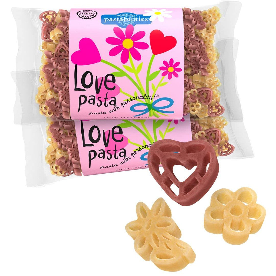Pastabilities peace heart and dove shaped pasta for kids meals and playful themes.