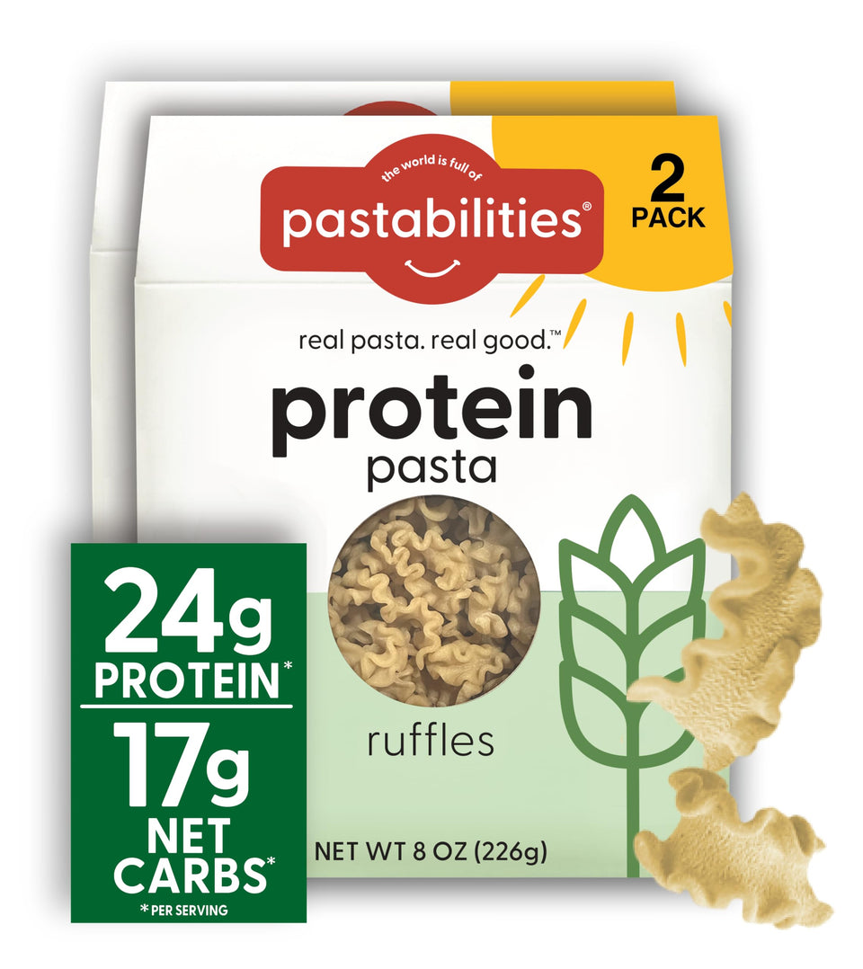 Pastabilities Protein Pasta Ruffles packaging showing high-protein pasta option