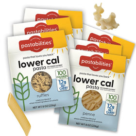 Pastabilities variety pack penne pasta in a bowl, highlighting a lighter, familiar option.