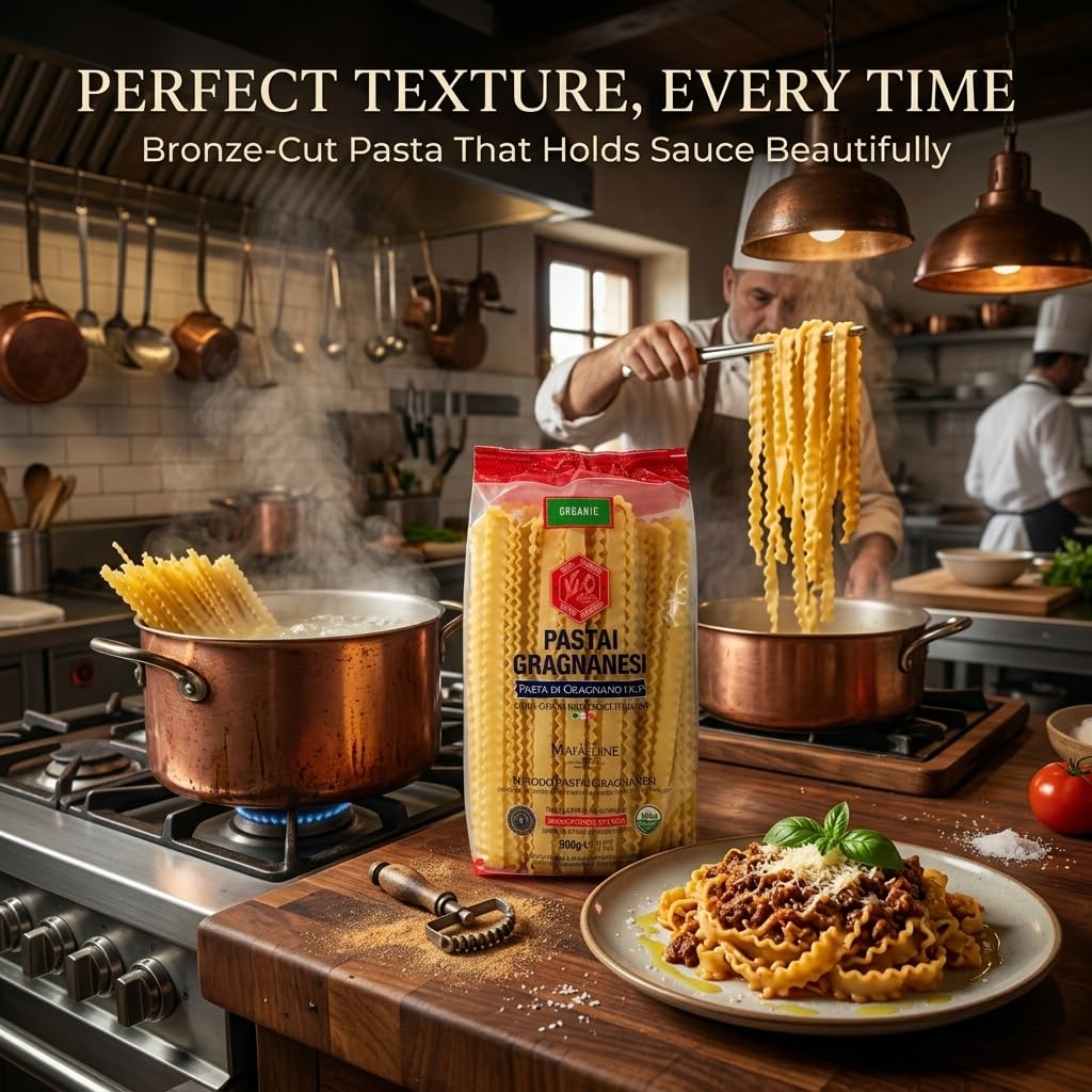 Pastai Gragnanesi Mafaldine plated al dente showcasing texture