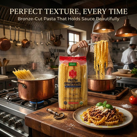 Pastai Gragnanesi Mafaldine plated al dente showcasing texture
