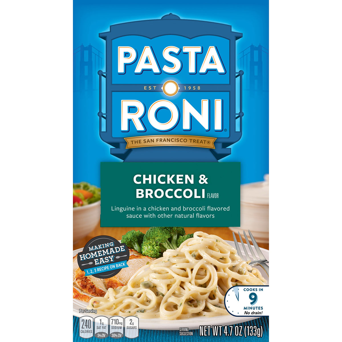 Pasta Roni Chicken & Broccoli Linguine pack shot for quick family dinners