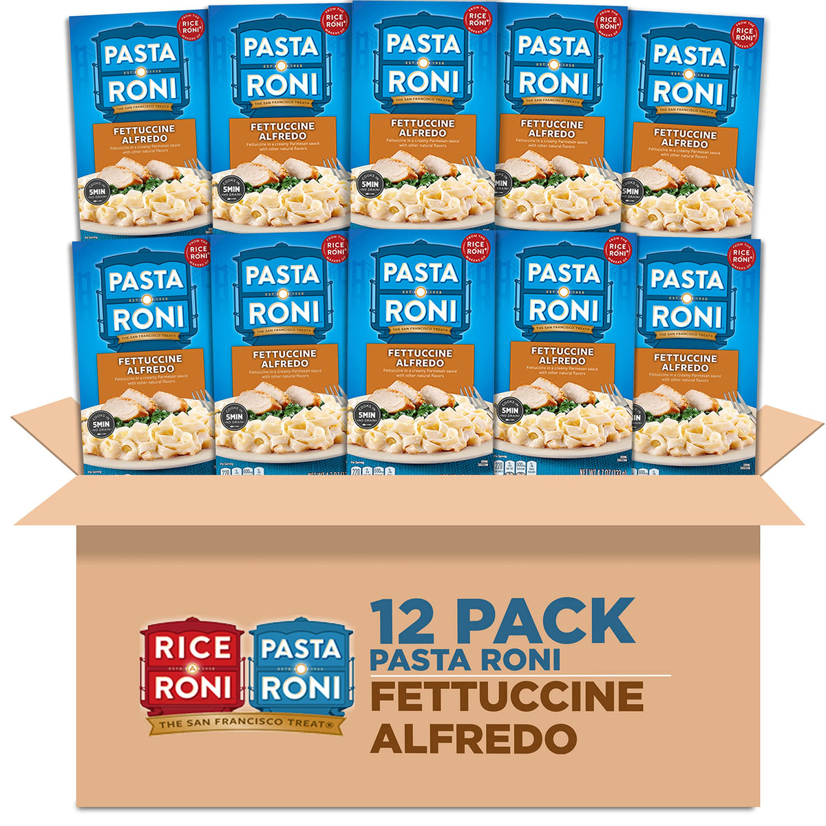 Pasta Roni Garlic Alfredo Fettuccine pack image showing easy weeknight dinner option.