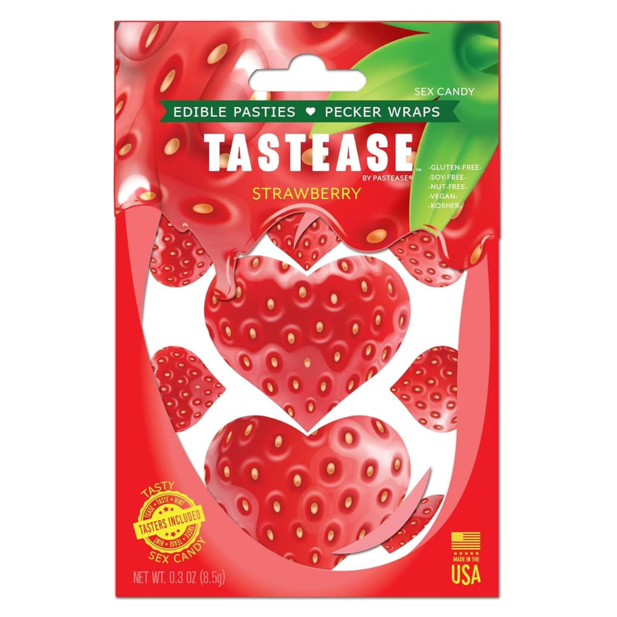 Pastease heart-shaped strawberry pasties for playful edible wear on skin.