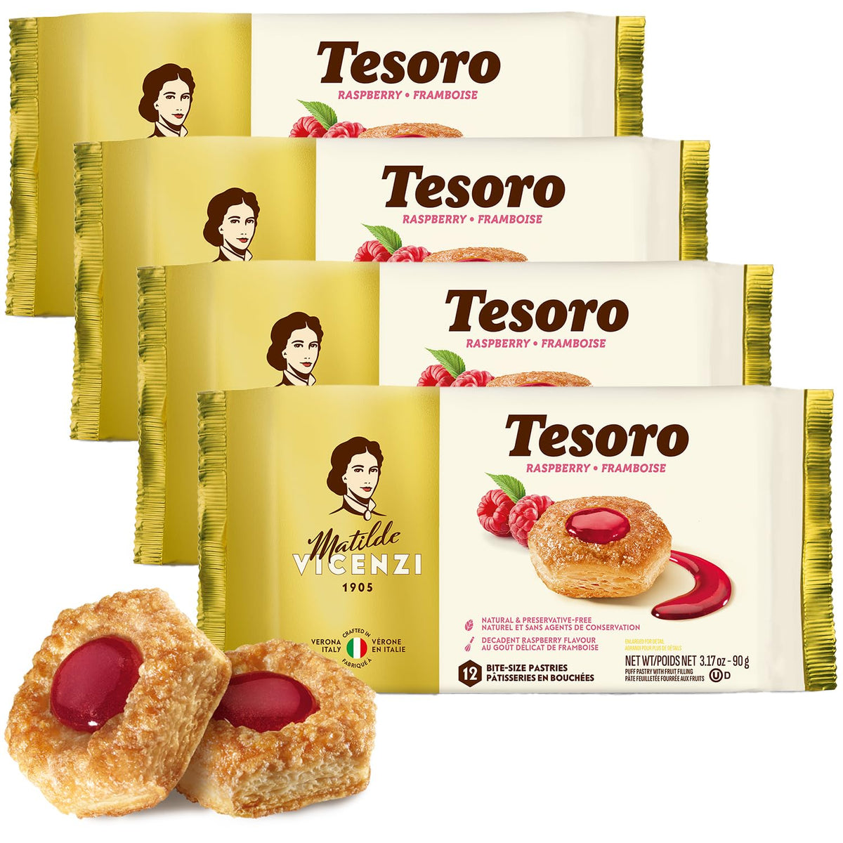 Pasticceria Matilde Vicenzi Tesoro Raspberry filling close-up, ideal for gifting or indulgent tasting.