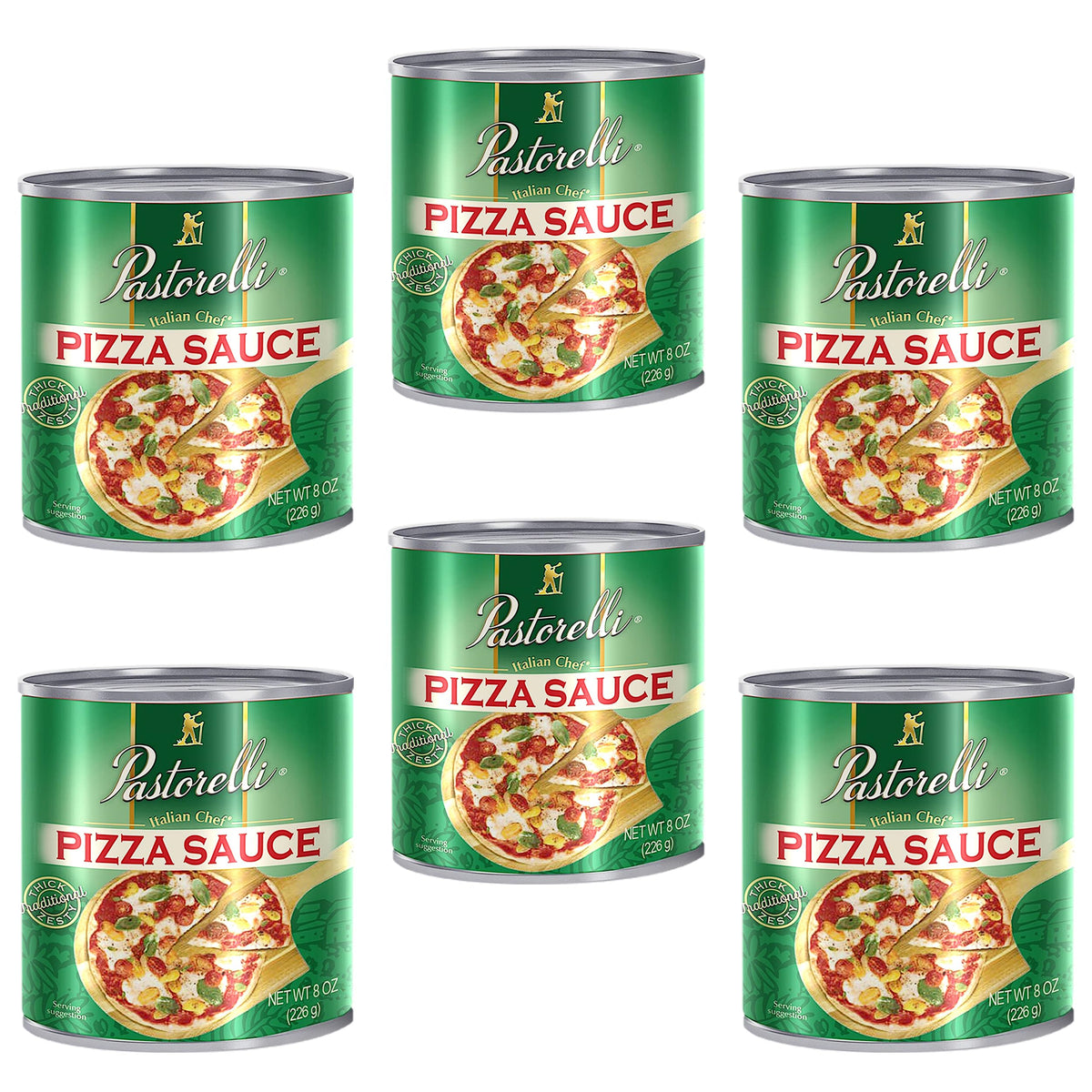 Pastorelli Pizza Sauce jar in a 6-pack offers award-winning flavor for home pizzas.