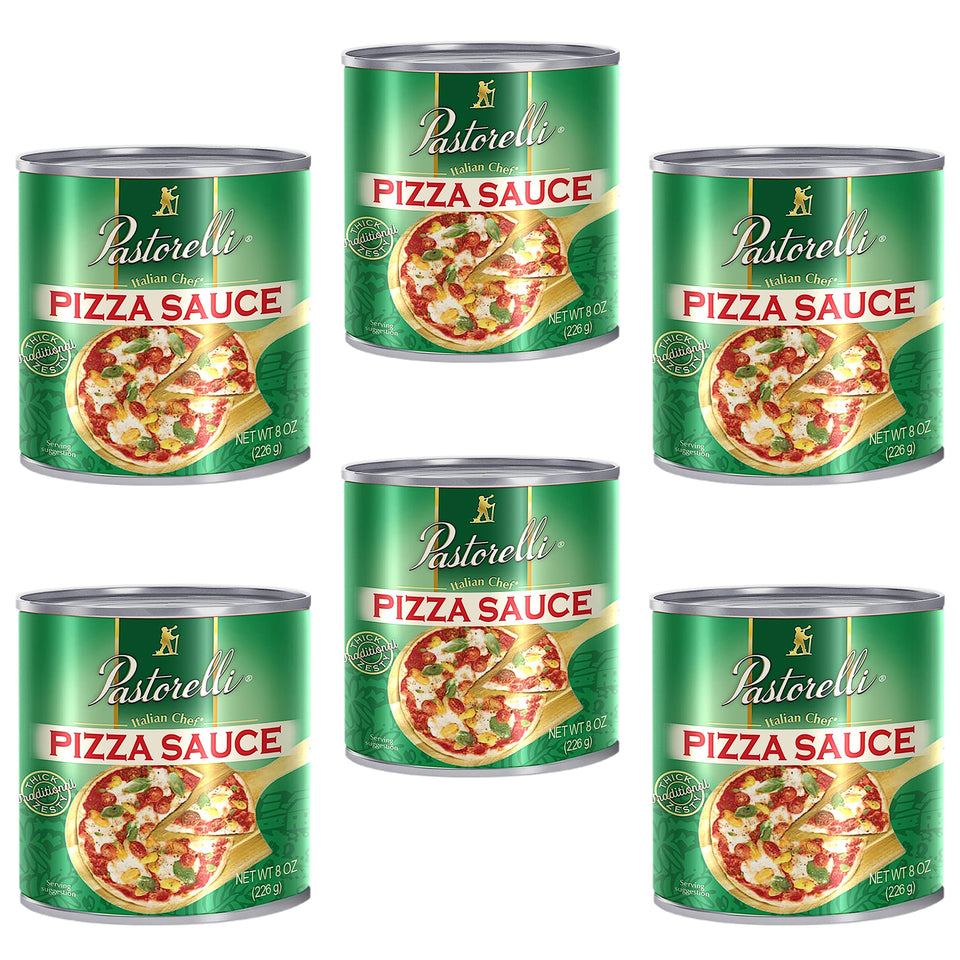 Pastorelli Pizza Sauce jar in a 6-pack offers award-winning flavor for home pizzas.