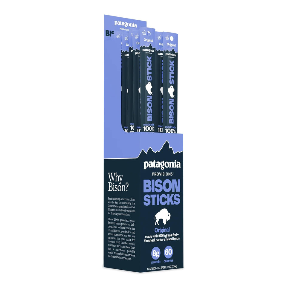 Patagonia Provisions Original Bison Sticks pack on shelf for on-the-go snacking